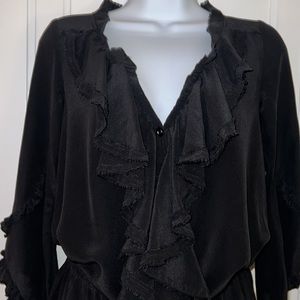 Rebecca Taylor black silk ruffle mini dress size 0